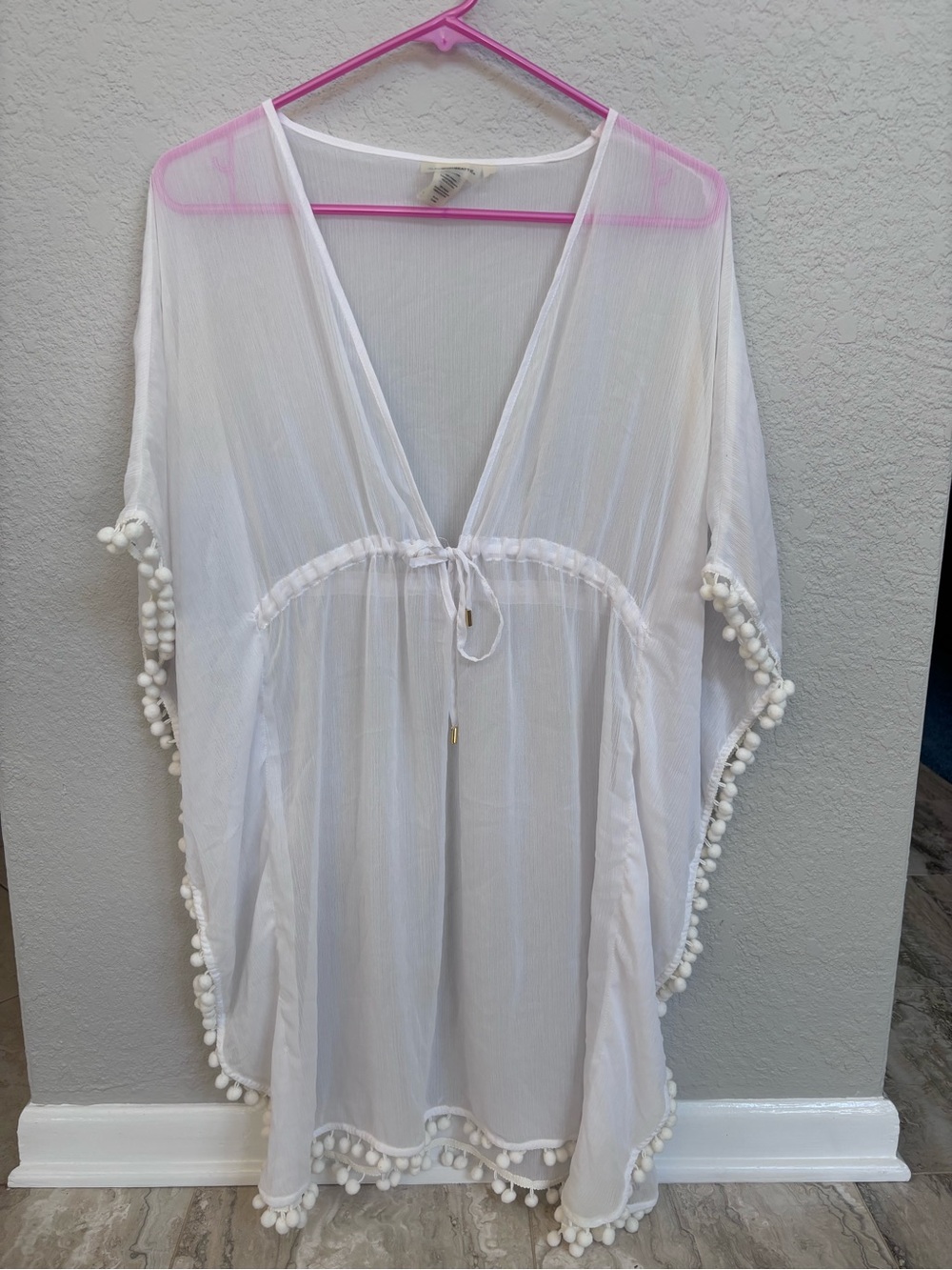 Bleu Rod Beattie White Pom-Pom Swim Cover-Up Kaftan